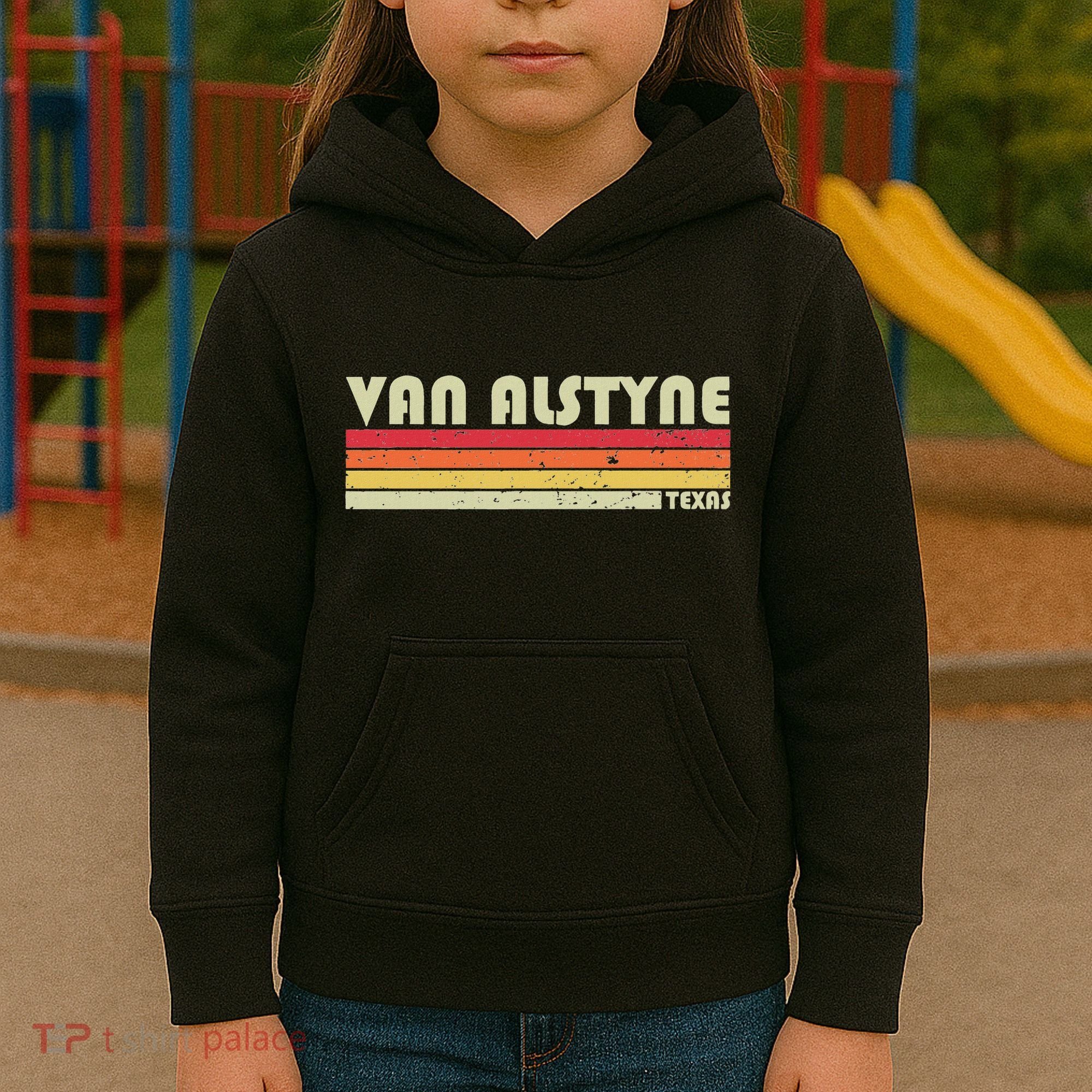 Van Alstyne Tx Texas Funny City Home Root Gift Retro 70s 80s Kids Hoodie