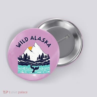 Vintage Alaska Wild Landscape Humpback Whale Button