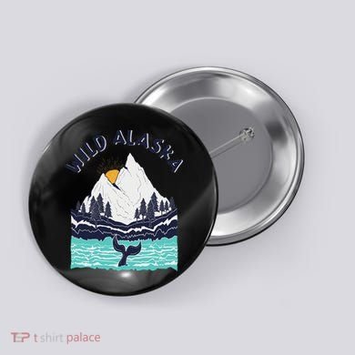 Vintage Alaska Wild Landscape Humpback Whale Button