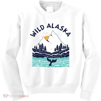 Vintage Alaska Wild Landscape Humpback Whale Kids Sweatshirt