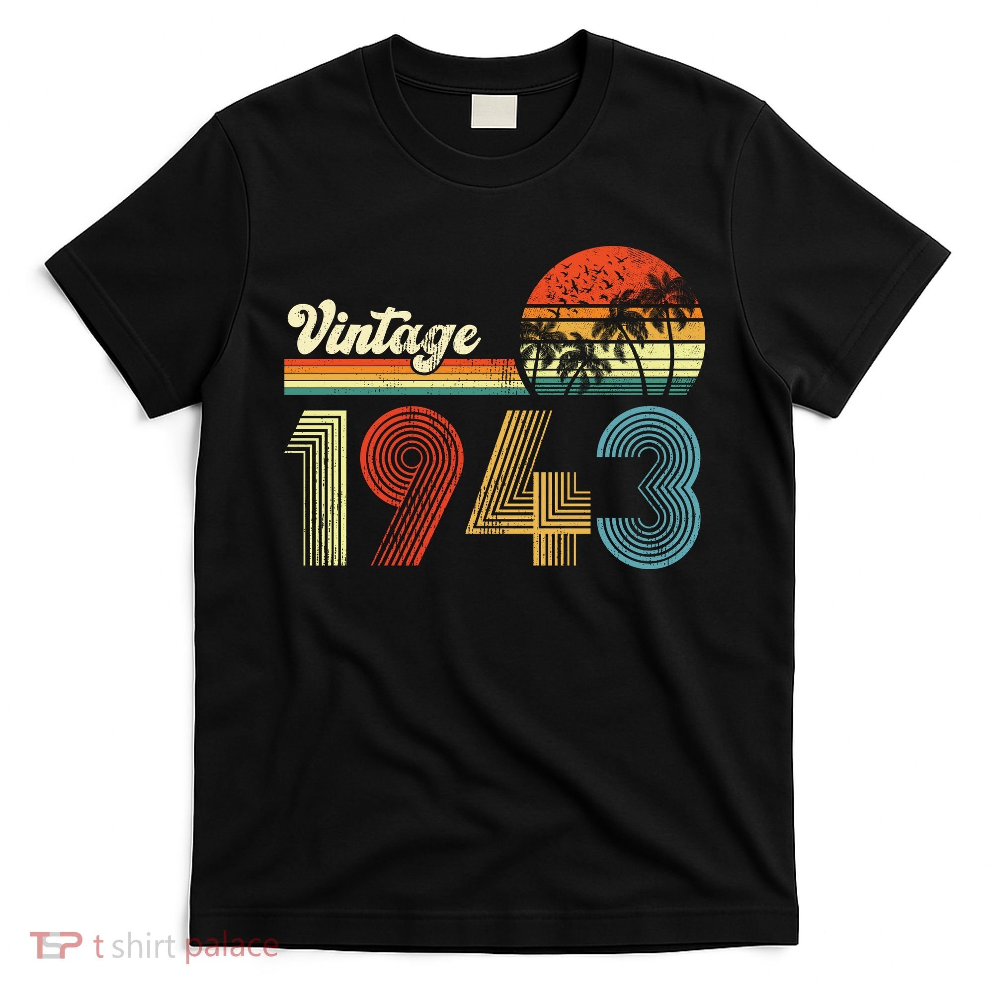 Vintage Birthday 1943 Retro Sunset Mom dad Gift 80th Birthday T-Shirt