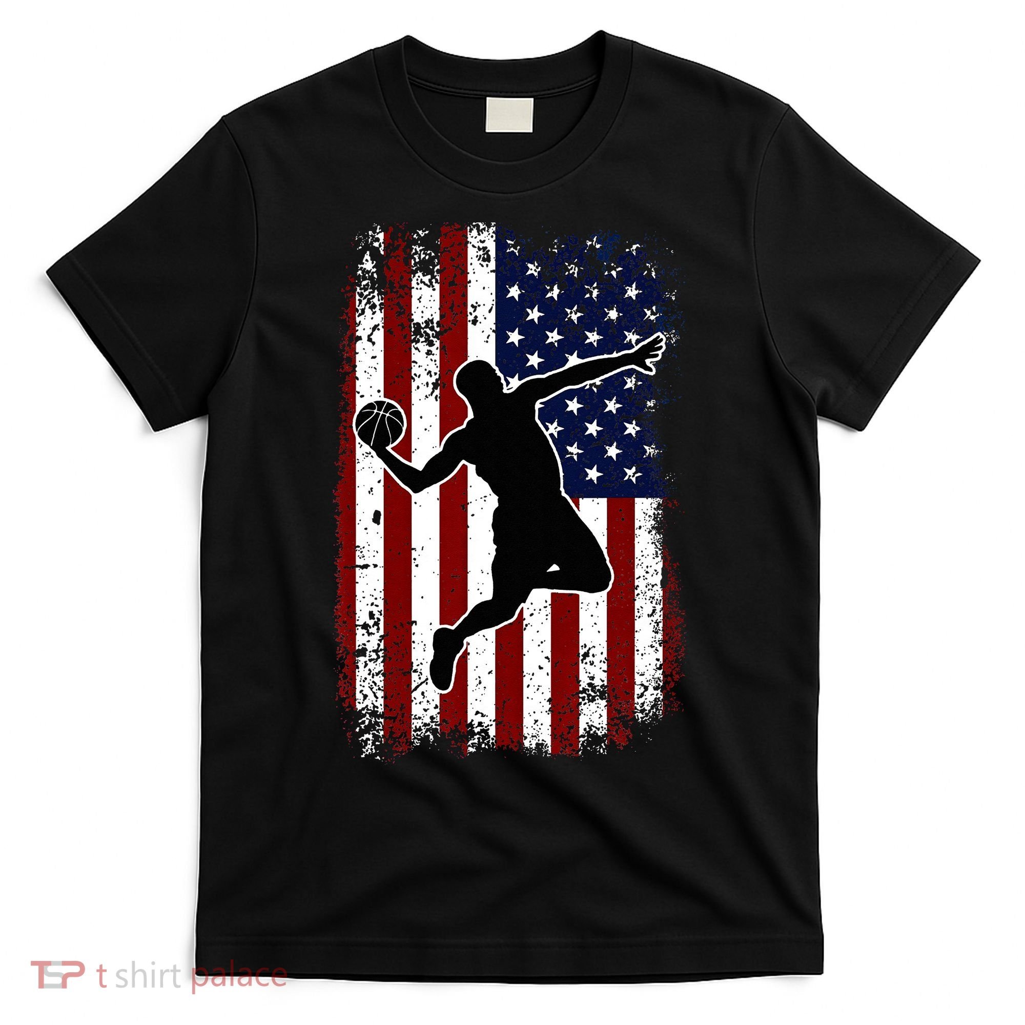 Vintage Basketball 4th of July USA American Flag T-Shirt