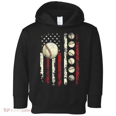 Vintage Baseball American Flag Toddler Hoodie