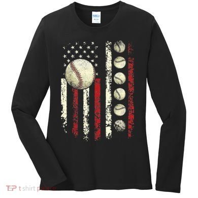 Vintage Baseball American Flag Women's Long Sleeve Shirt