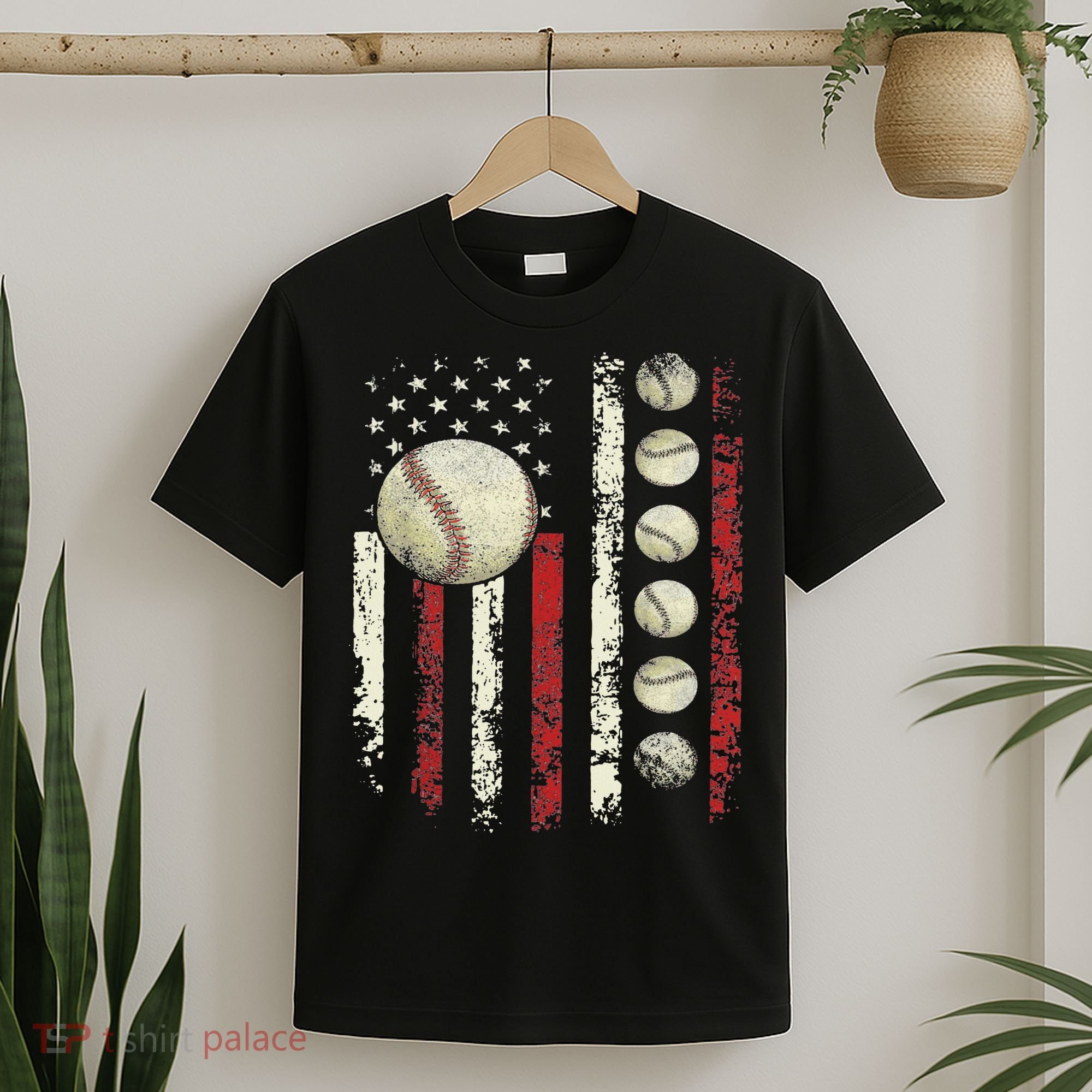 Vintage Baseball American Flag For Women T-Shirt