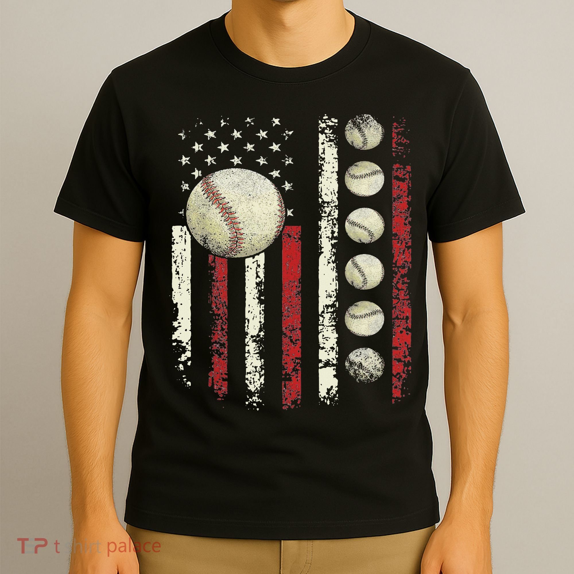 Vintage Baseball American Flag For Women T-Shirt