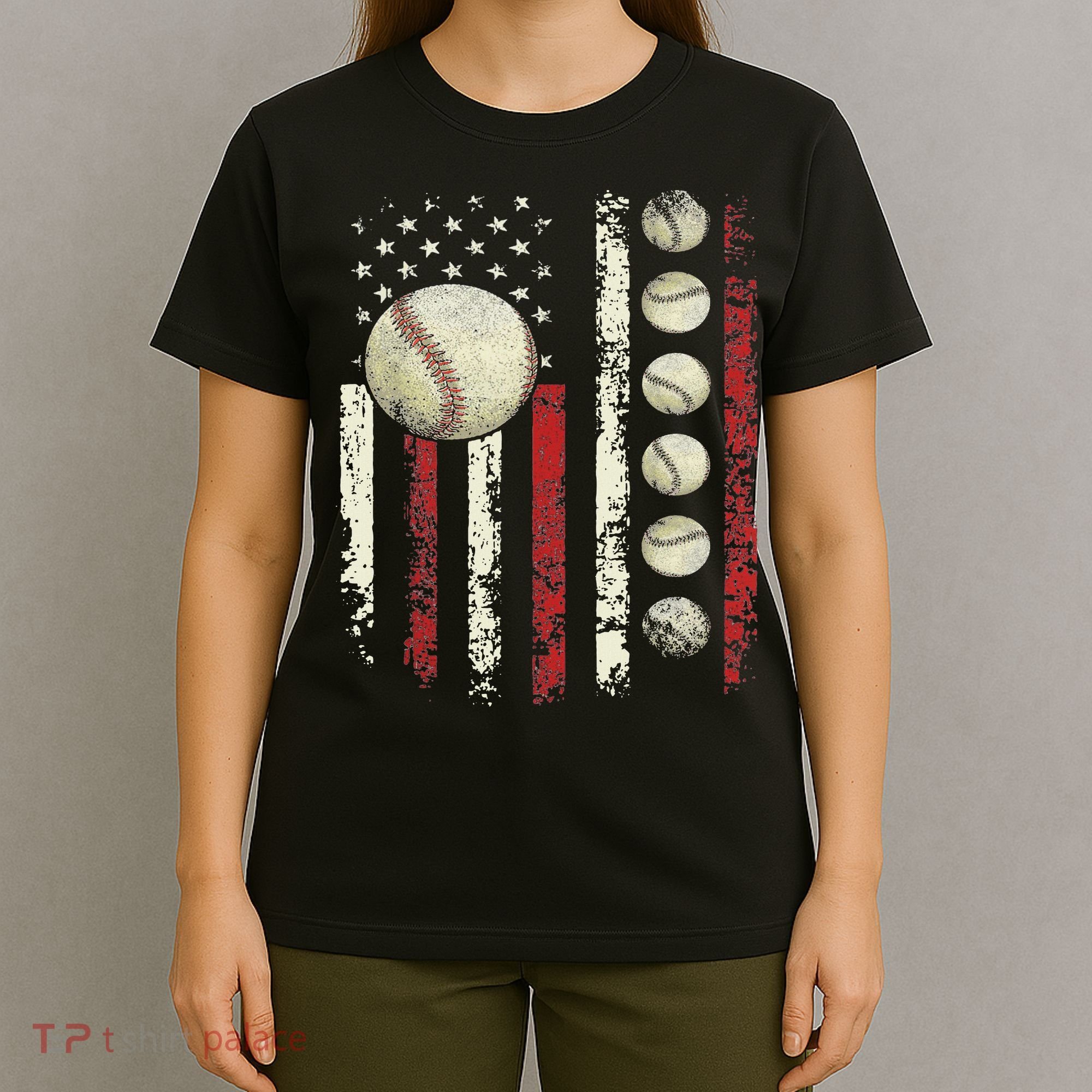Vintage Baseball American Flag For Women T-Shirt