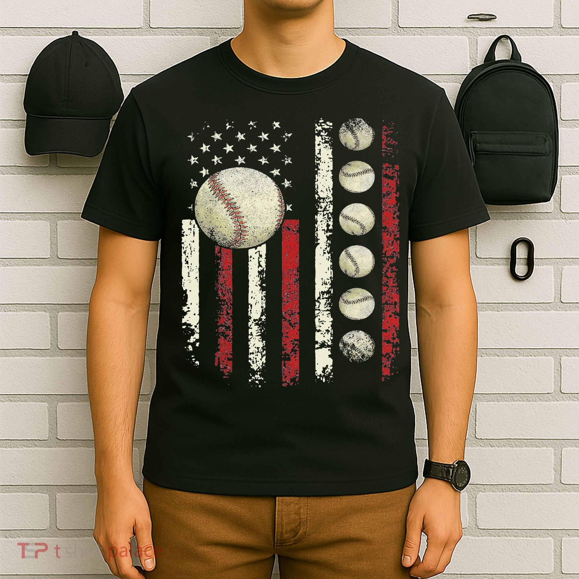 Vintage Baseball American Flag For Women T-Shirt