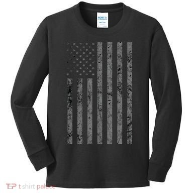 Vintage Black American Flag Kids Long Sleeve Shirt