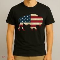 Vintage Buffalo American Flag Bison Patriotic Gift T-Shirt thumb 3