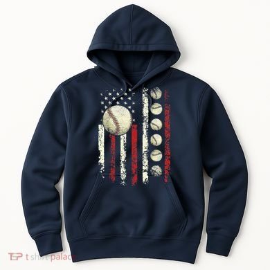 Vintage Baseball American Flag Hoodie