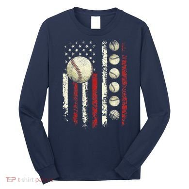 Vintage Baseball American Flag Long Sleeve Shirt
