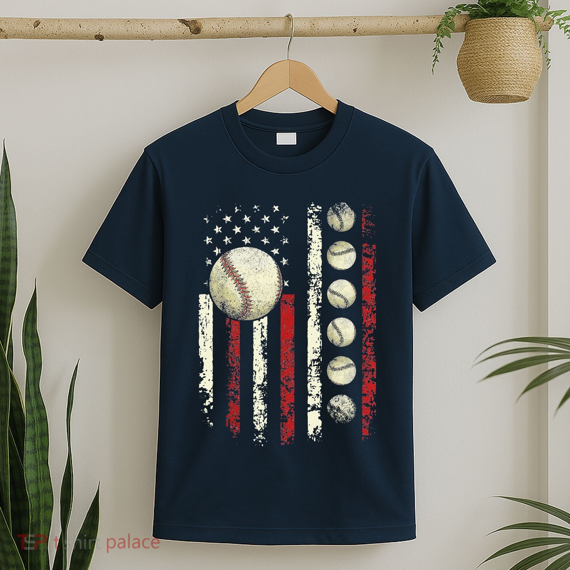 Vintage Baseball American Flag T-Shirt