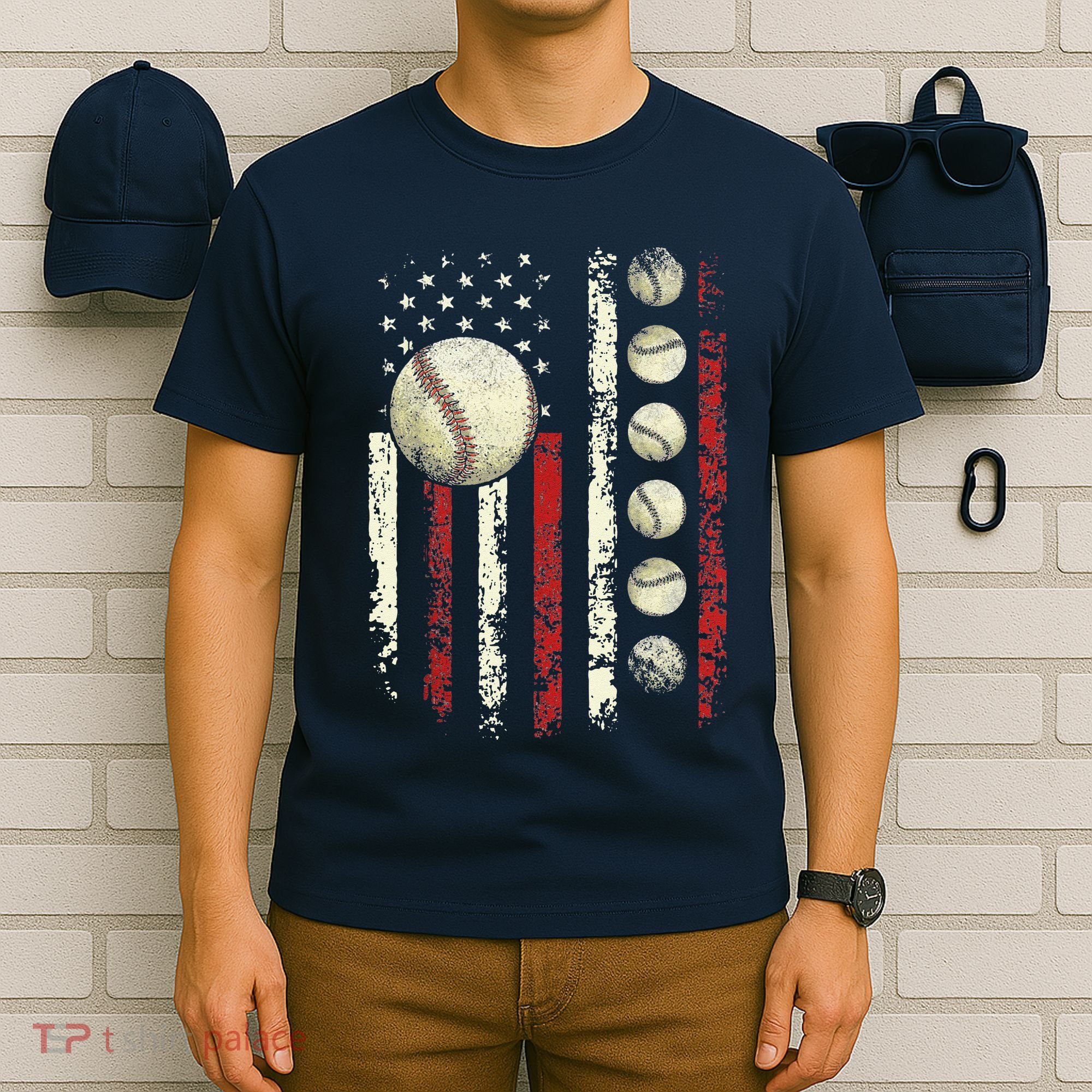Vintage Baseball American Flag T-Shirt