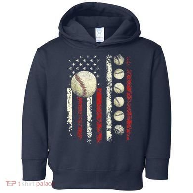 Vintage Baseball American Flag Toddler Hoodie