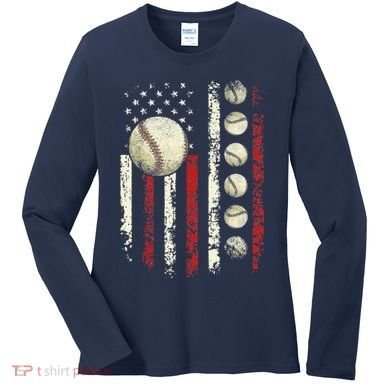 Vintage Baseball American Flag Women's Long Sleeve Shirt