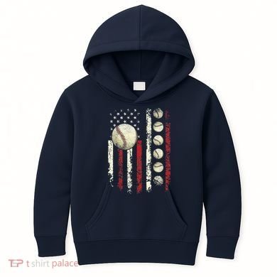 Vintage Baseball American Flag Kids Hoodie