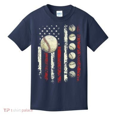 Vintage Baseball American Flag Kids T-Shirt