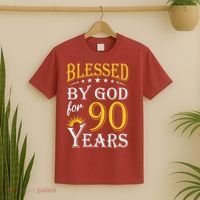 Vintage Blessed By God For 90 Years Happy 90th Birthday Present T-Shirt thumb 2
