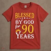Vintage Blessed By God For 90 Years Happy 90th Birthday Present T-Shirt thumb 4