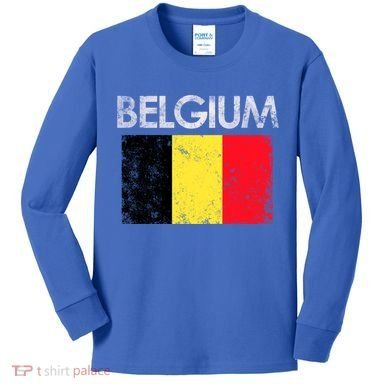 Vintage Belgium Belgian Flag Pride Gift Kids Long Sleeve Shirt