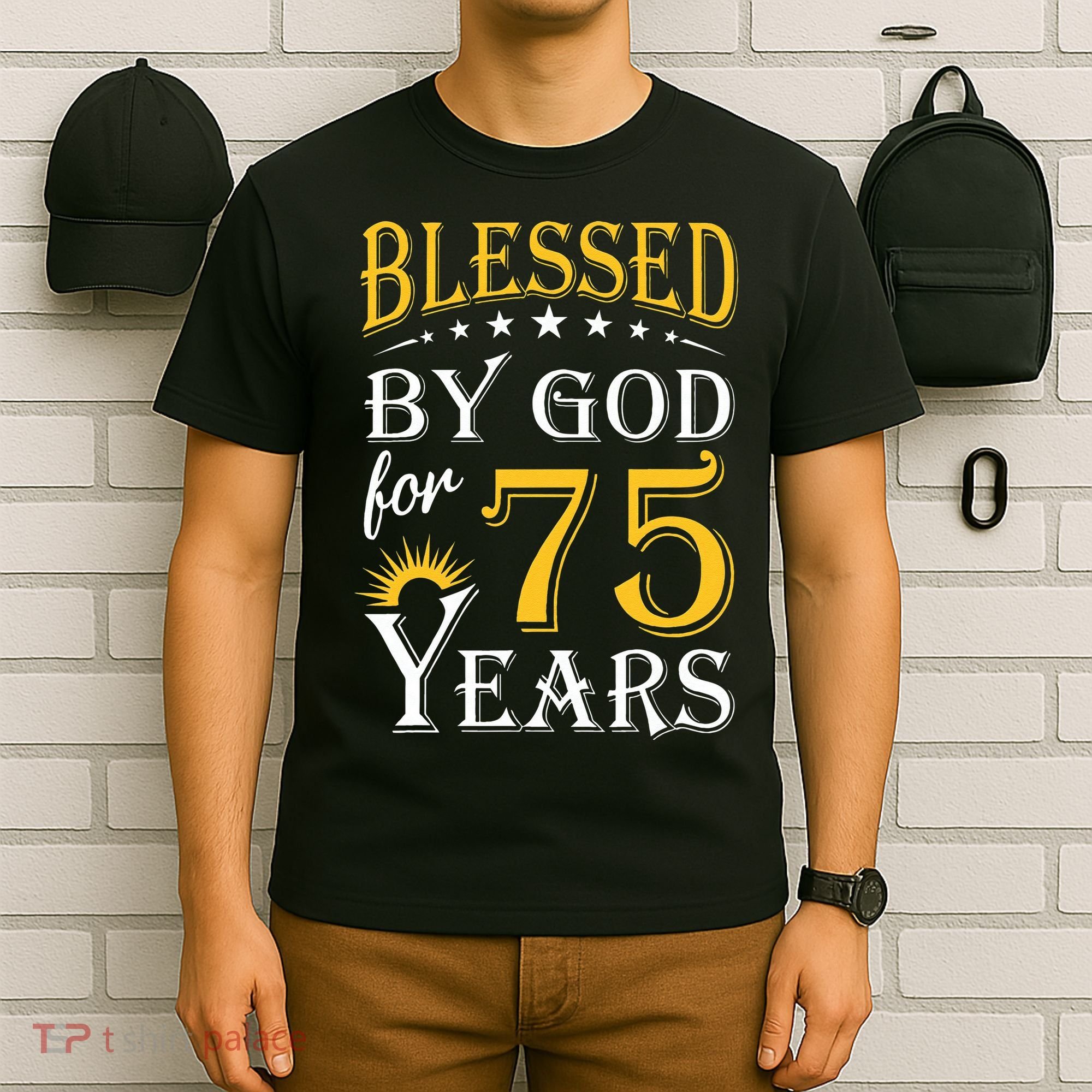 Vintage Blessed By God For 75 Years Happy 75th Birthday T-Shirt