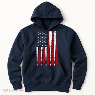 Vintage Baseball Bat American Usa Flag Graphic Hoodie