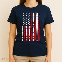Vintage Baseball Bat American Usa Flag Graphic T-Shirt thumb 4