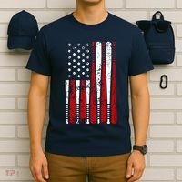Vintage Baseball Bat American Usa Flag Graphic T-Shirt thumb 6