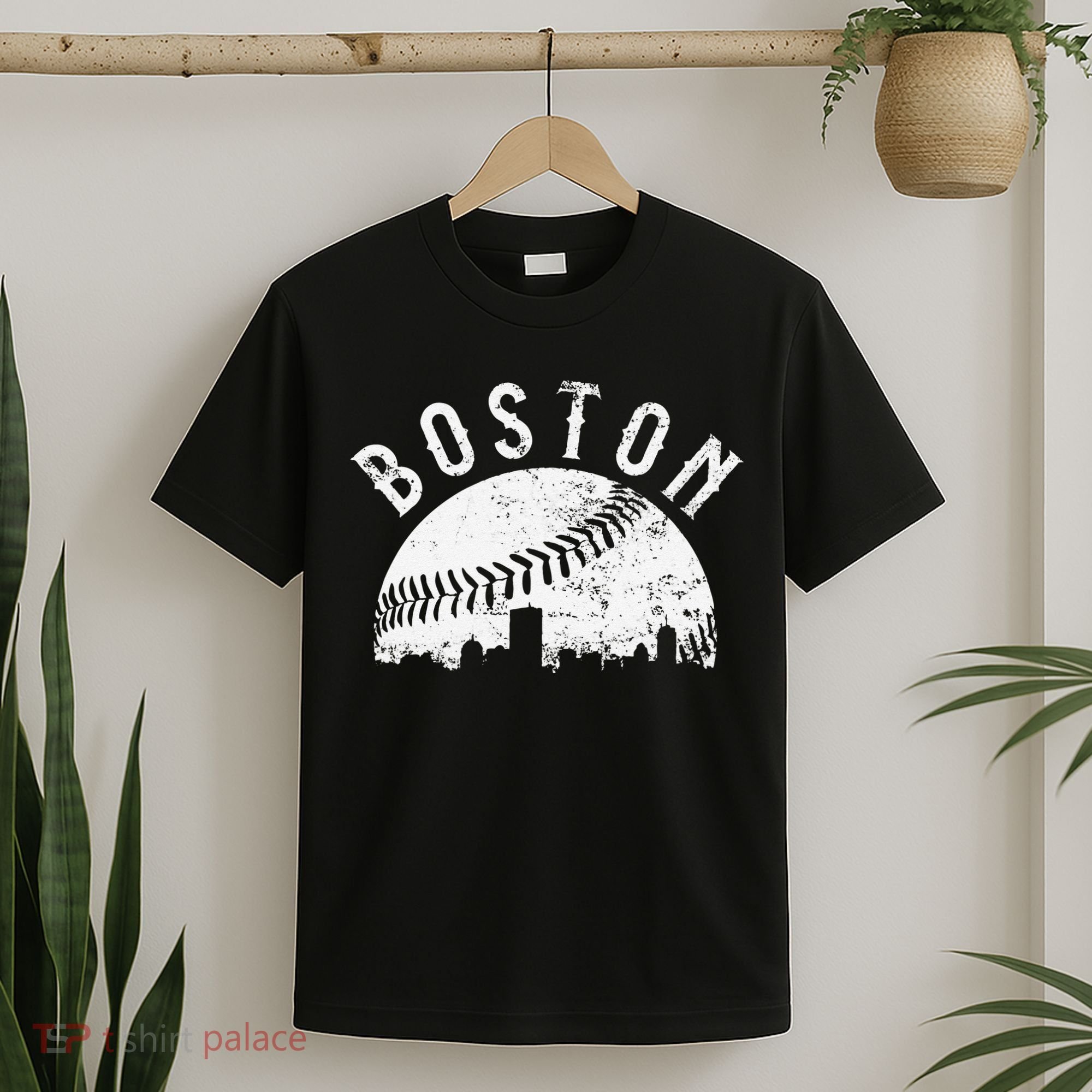 Vintage Baseball Boston Massachusetts Skyline Apparel T-Shirt