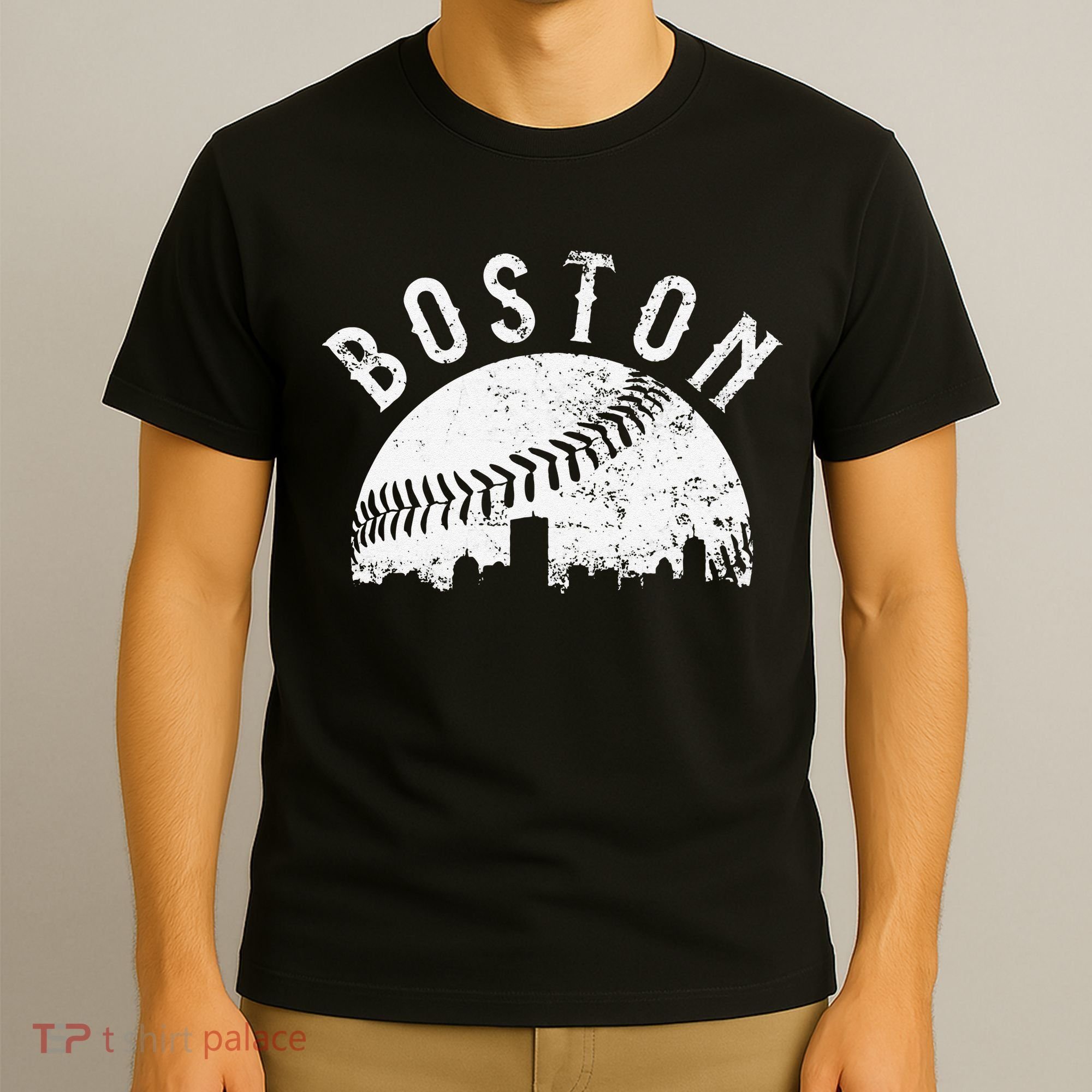 Vintage Baseball Boston Massachusetts Skyline Apparel T-Shirt