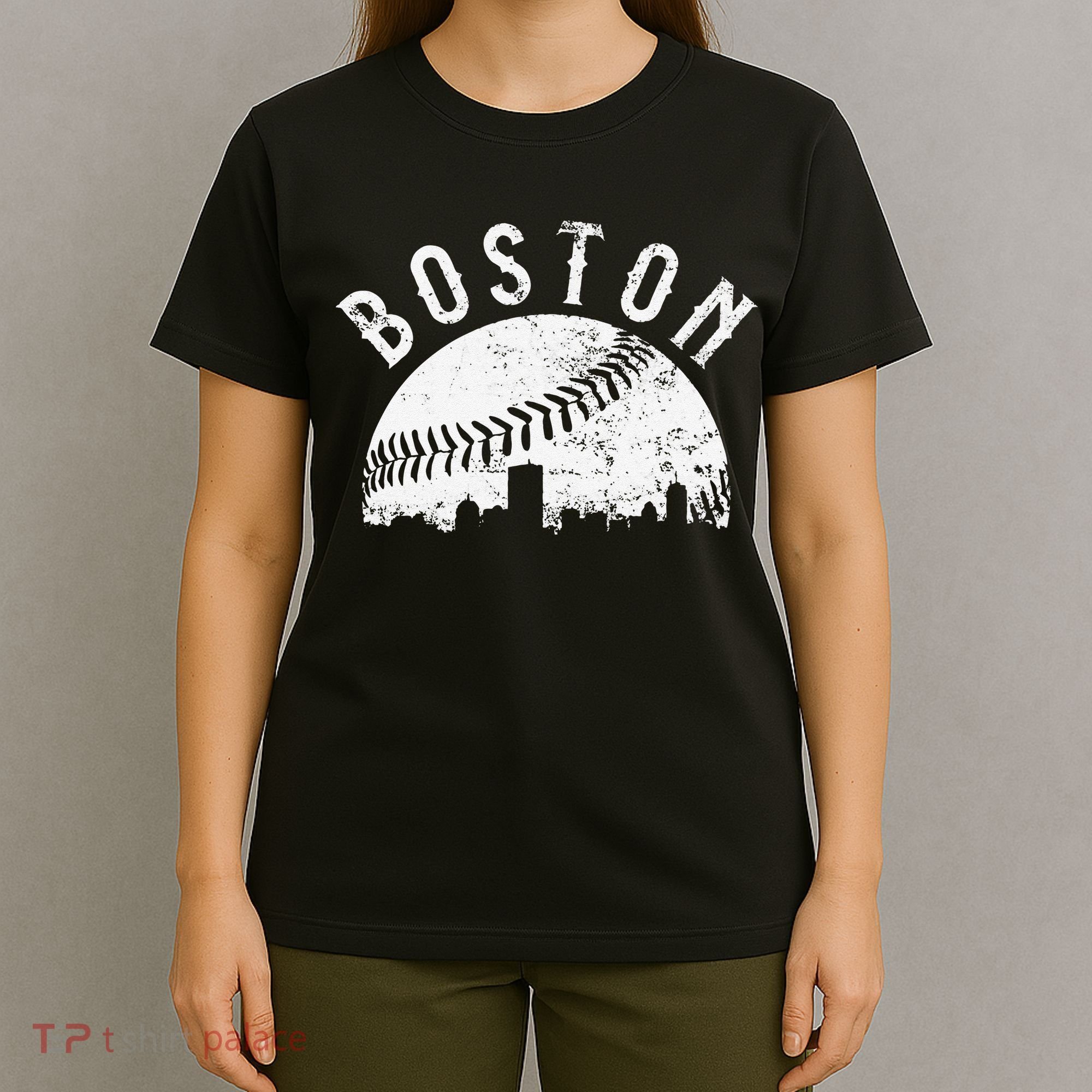 Vintage Baseball Boston Massachusetts Skyline Apparel T-Shirt