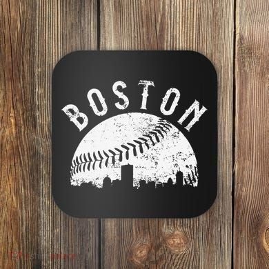 Vintage Baseball Boston Massachusetts Skyline Apparel Coaster