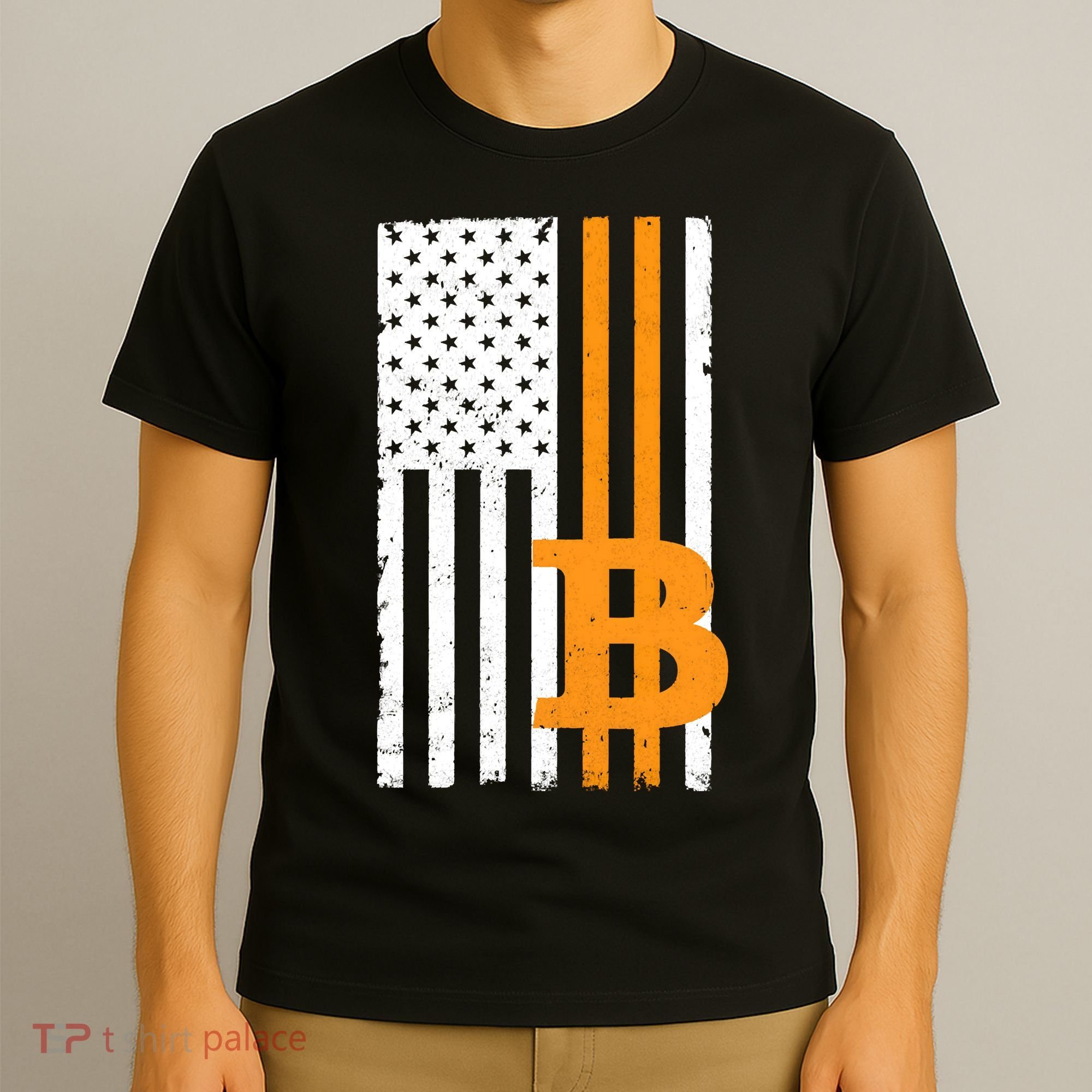 Vintage Bitcoin BTC USA Flag Crypto Currency Traders Bitcoin T-Shirt
