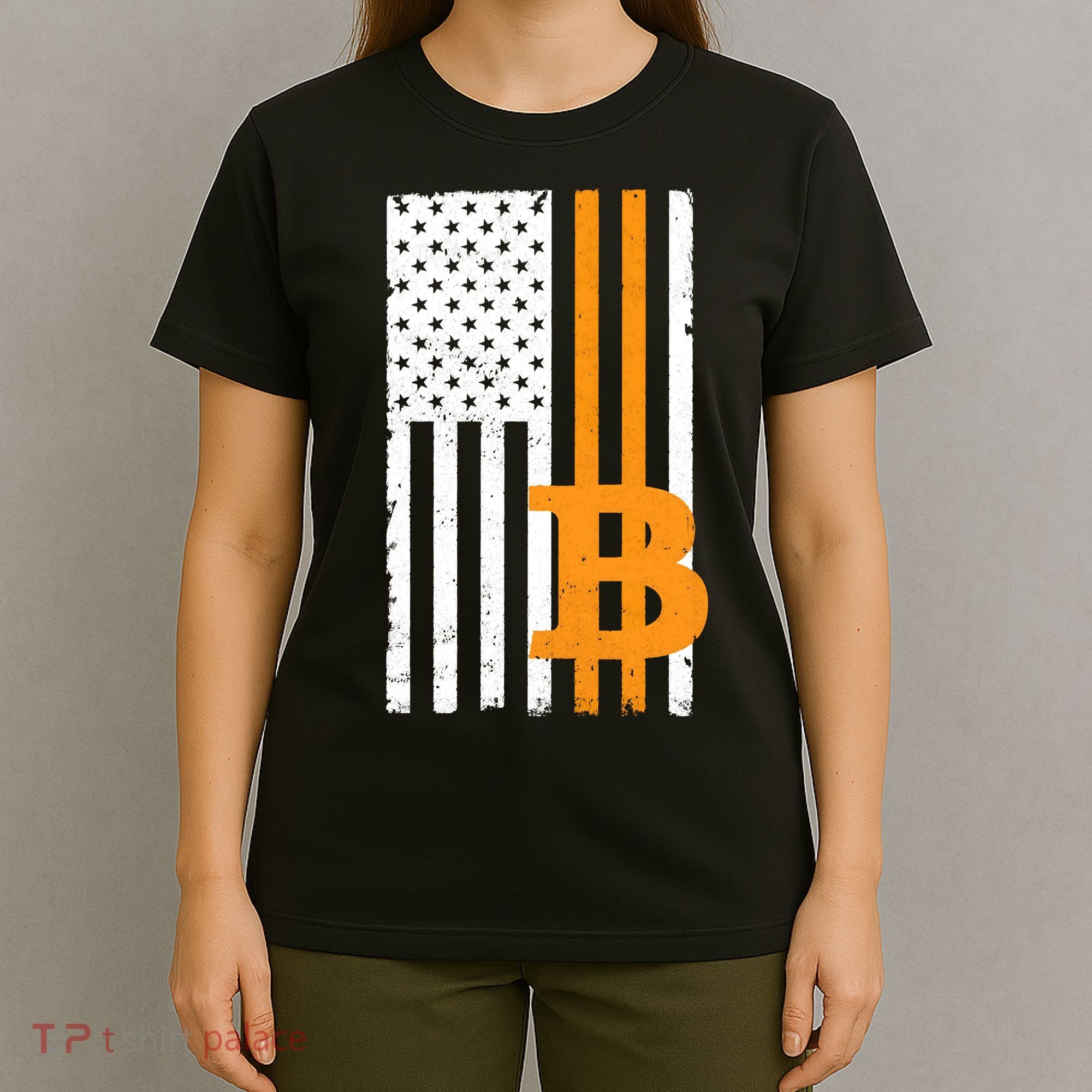 Vintage Bitcoin BTC USA Flag Crypto Currency Traders Bitcoin T-Shirt