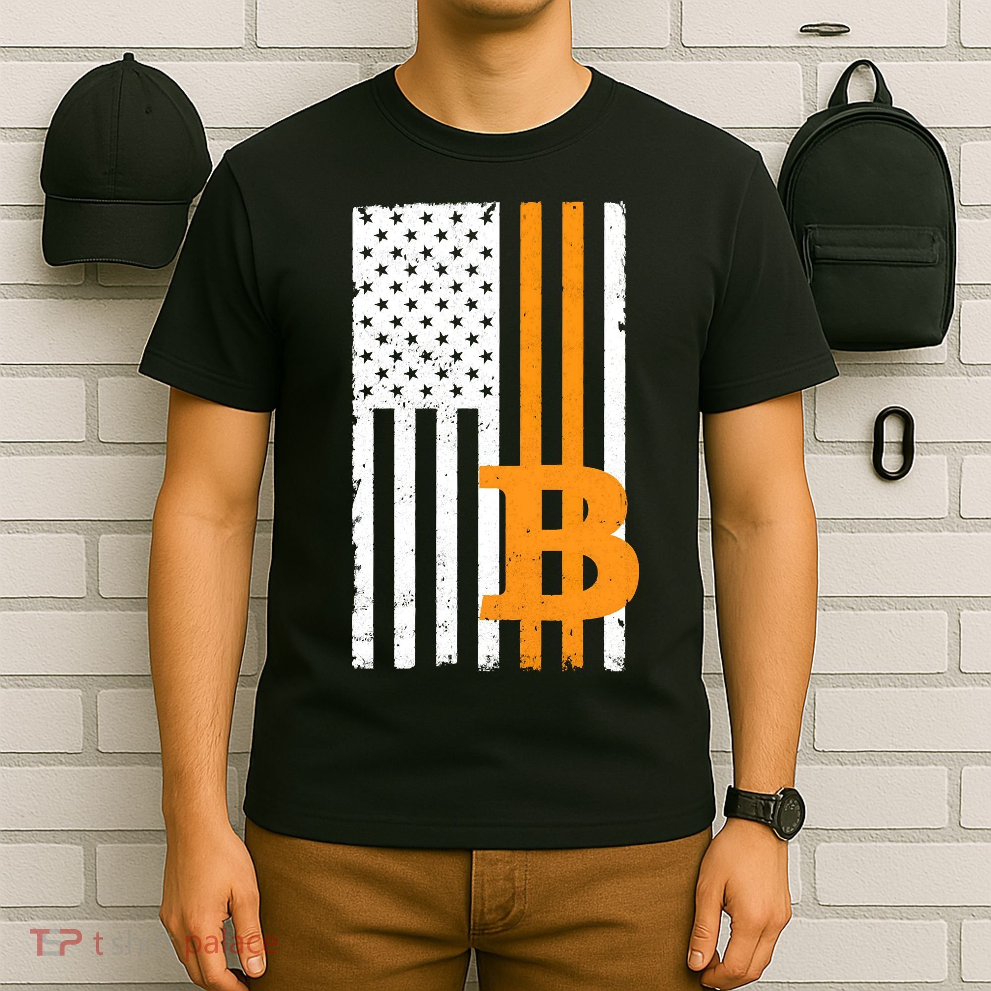 Vintage Bitcoin BTC USA Flag Crypto Currency Traders Bitcoin T-Shirt