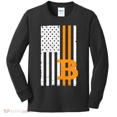 Vintage Bitcoin BTC USA Flag Crypto Currency Traders Bitcoin Kids Long Sleeve Shirt