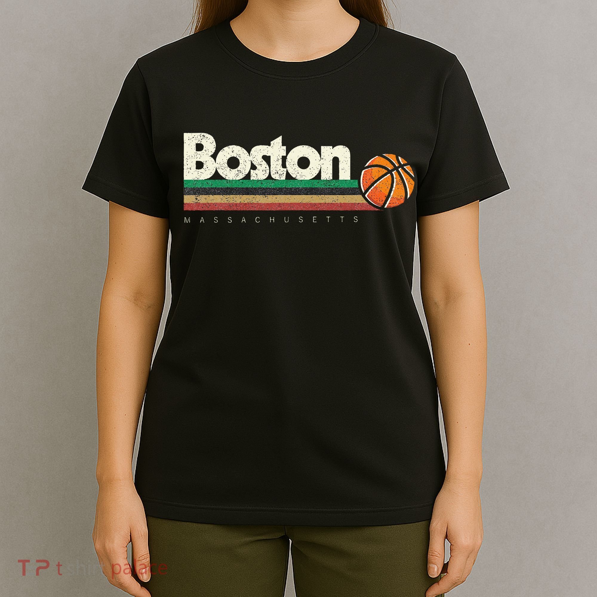 Vintage Basketball Boston City BBall Retro Stripes T-Shirt
