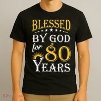 Vintage Blessed by God for 80 years Happy 80th Birthday T-Shirt thumb 3