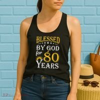 Vintage Blessed by God for 80 years Happy 80th Birthday Women's Tank Top thumb 2