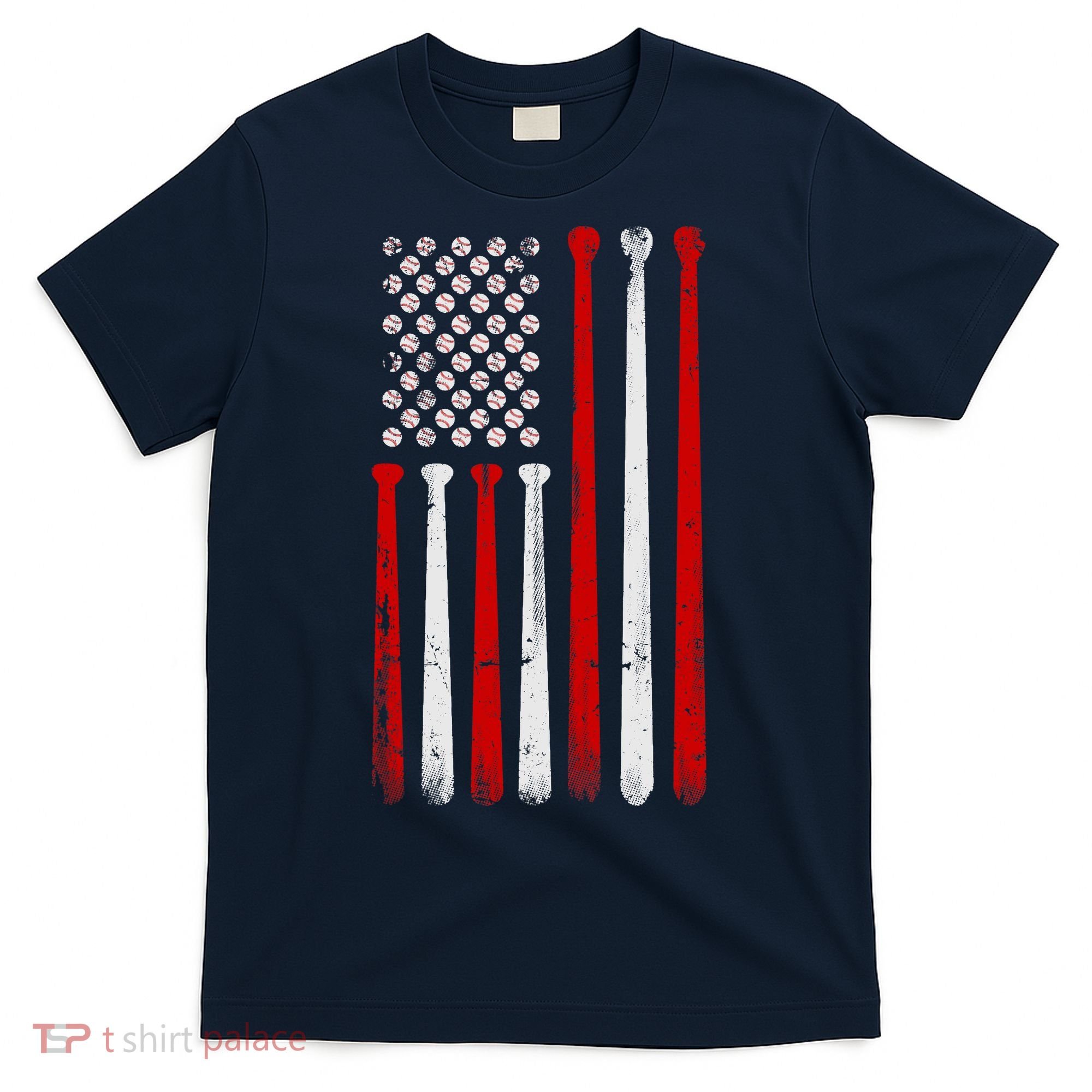 Vintage Baseball Bat American USA Flag Baseball Graphic T-Shirt