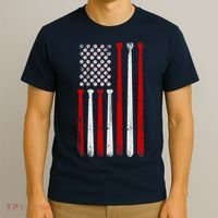 Vintage Baseball Bat American USA Flag Baseball Graphic T-Shirt thumb 3