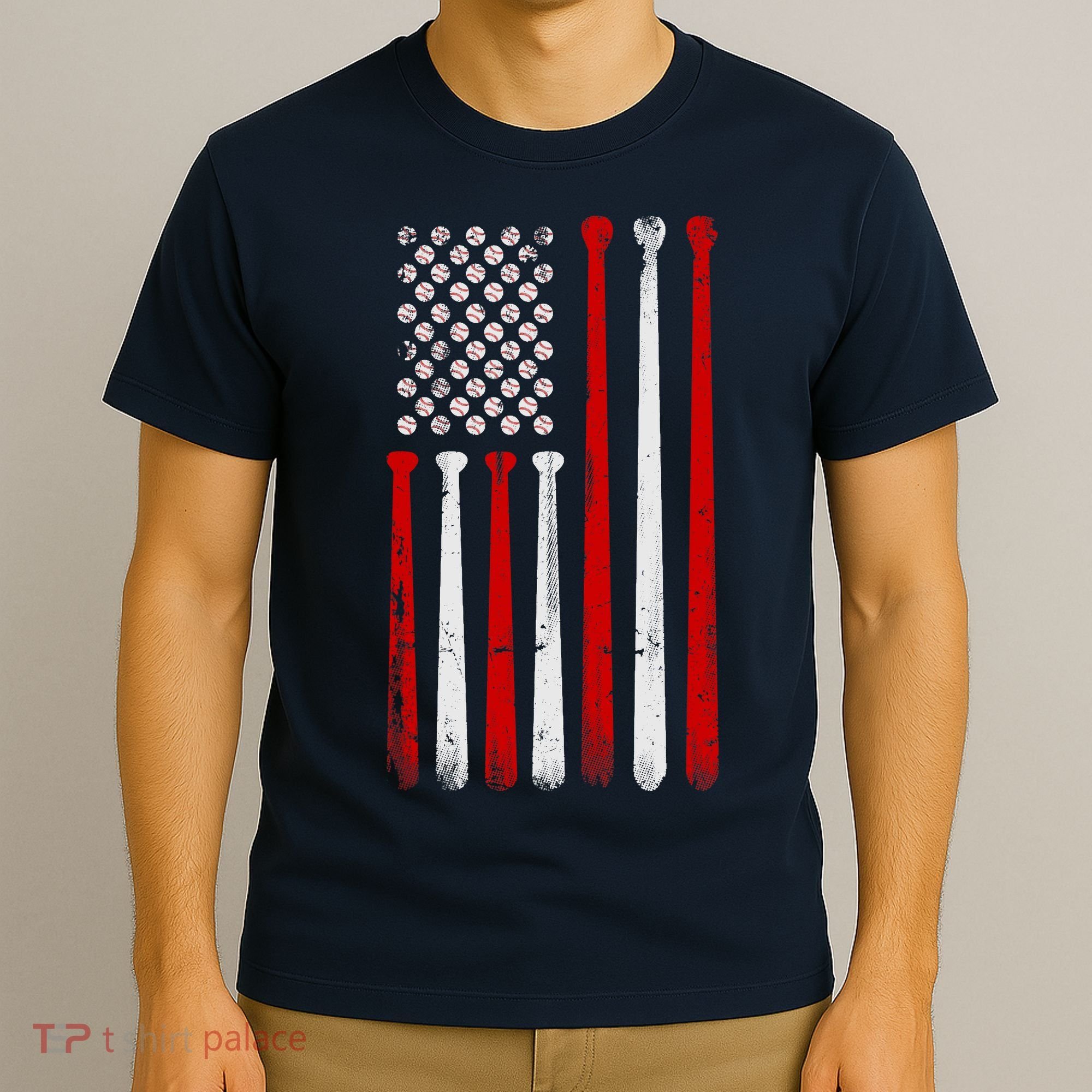 Vintage Baseball Bat American USA Flag Baseball Graphic T-Shirt