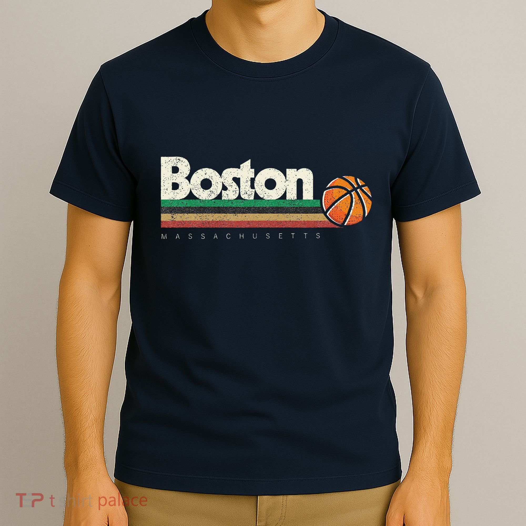 Vintage Basketball Boston City Bball Retro Stripes T-Shirt