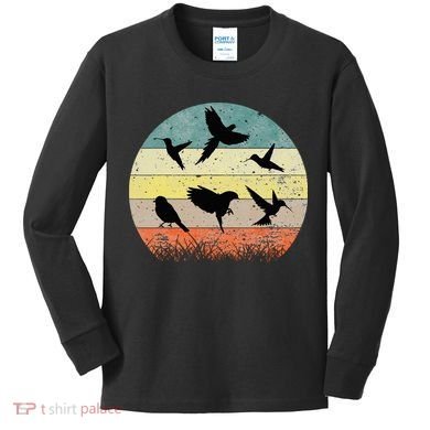 Vintage Birding Bird Watching Bird Watcher Bird Kids Long Sleeve Shirt