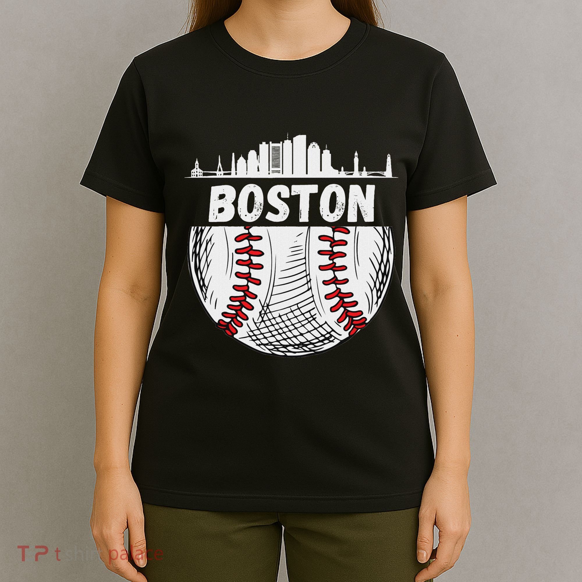 Vintage Boston Baseball Skyline Boston Baseball Graphic T-Shirt