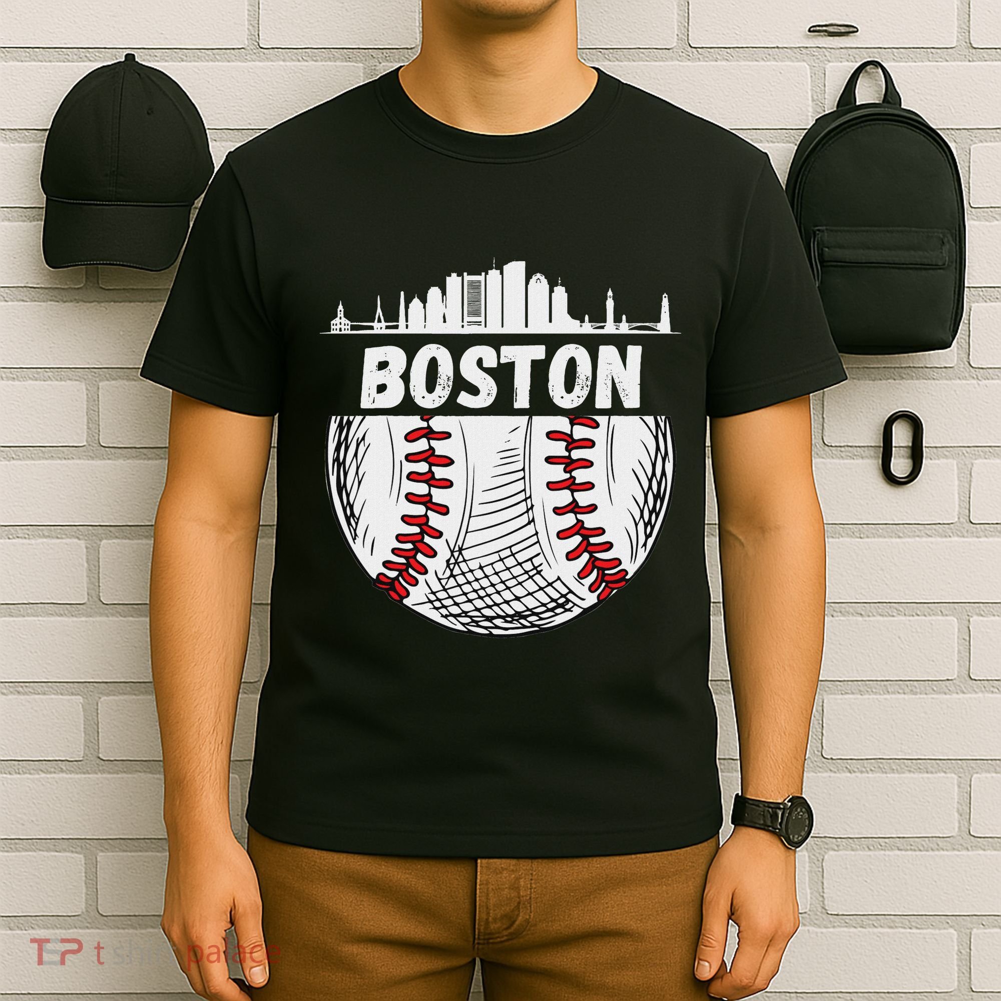 Vintage Boston Baseball Skyline Boston Baseball Graphic T-Shirt