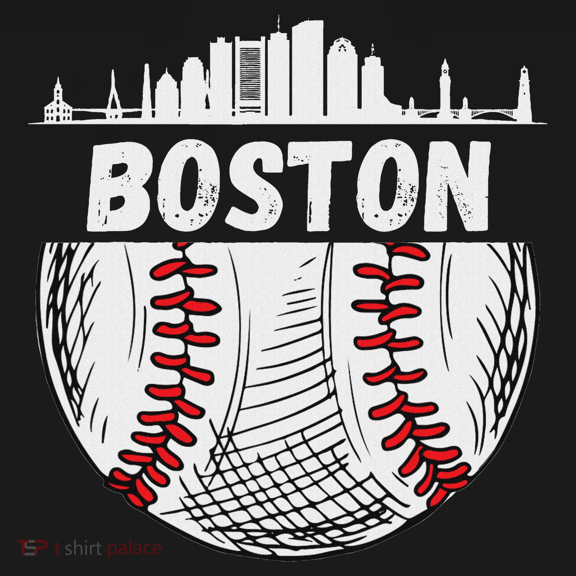 Vintage Boston Baseball Skyline Boston Baseball Graphic T-Shirt