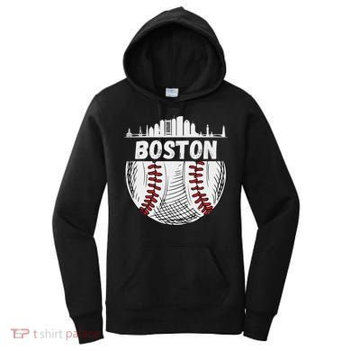 Vintage Boston Baseball Skyline Boston Baseball Graphic Women's Hoodie