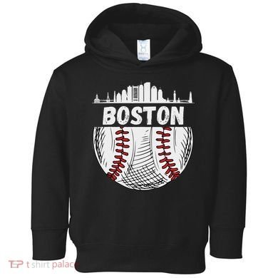 Vintage Boston Baseball Skyline Boston Baseball Graphic Toddler Hoodie